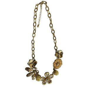 Chunky Gold-Tone Floral Insect Statement Necklace With Crystal & Enamel Accents
